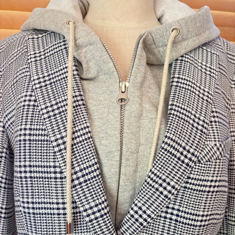 $845 Veronica Beard Leo Schoolboy Navy Blue White Plaid Dickey Jacket Blazer 8